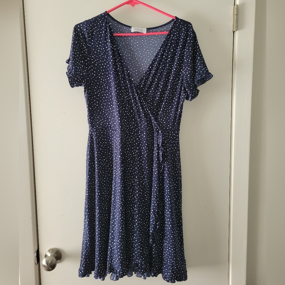 Navy Polka Dot Wrap Dress